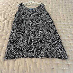 BlueGinger Black & White Floral Tropical Midi A-Line Sleeveless Rayon Dress XXL